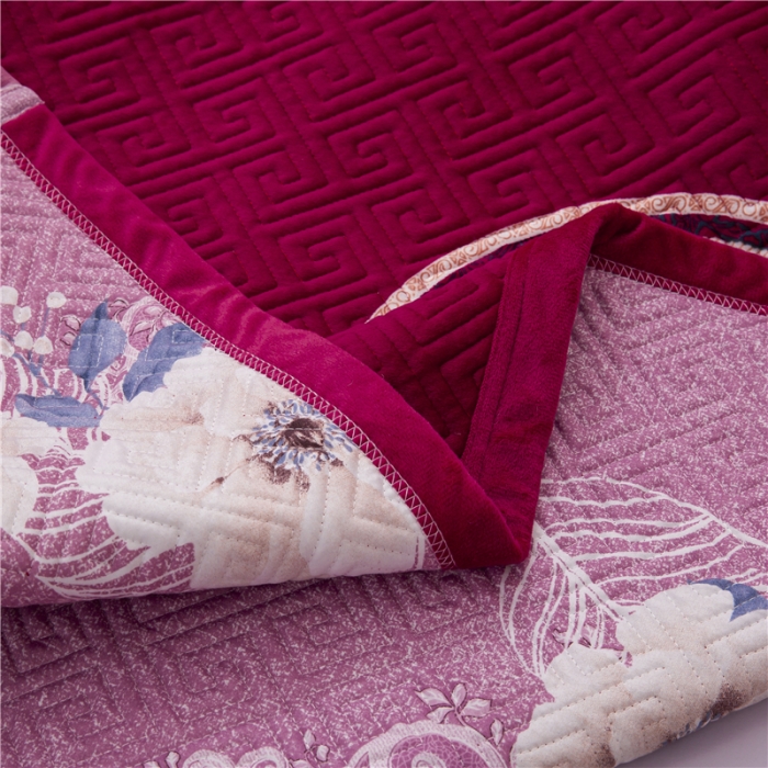 91家纺网 家纺一手货源 找家纺 冬然 2020升级款榻榻米水晶绒床盖炕盖 花好月圆-大红