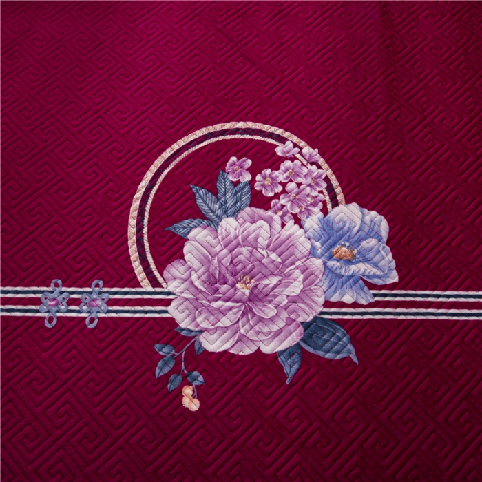 91家纺网 家纺一手货源 找家纺 冬然 2020升级款榻榻米水晶绒床盖炕盖 花好月圆-大红