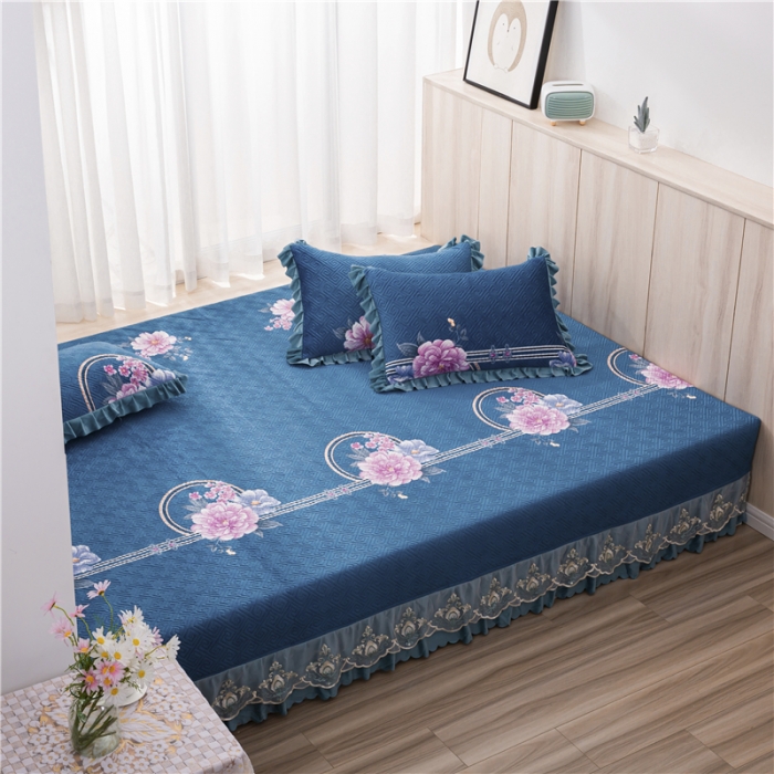 91家纺网 家纺一手货源 找家纺 冬然 2020升级款榻榻米水晶绒床盖炕盖 花好月圆-兰