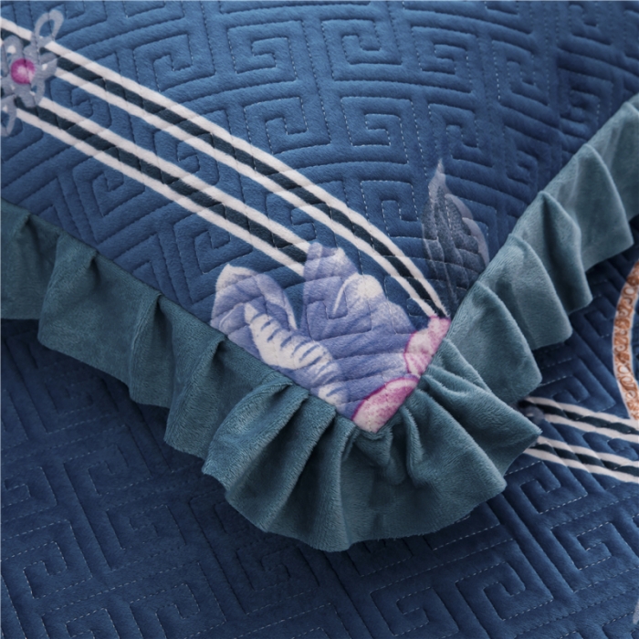 91家纺网 家纺一手货源 找家纺 冬然 2020升级款榻榻米水晶绒床盖炕盖 花好月圆-兰