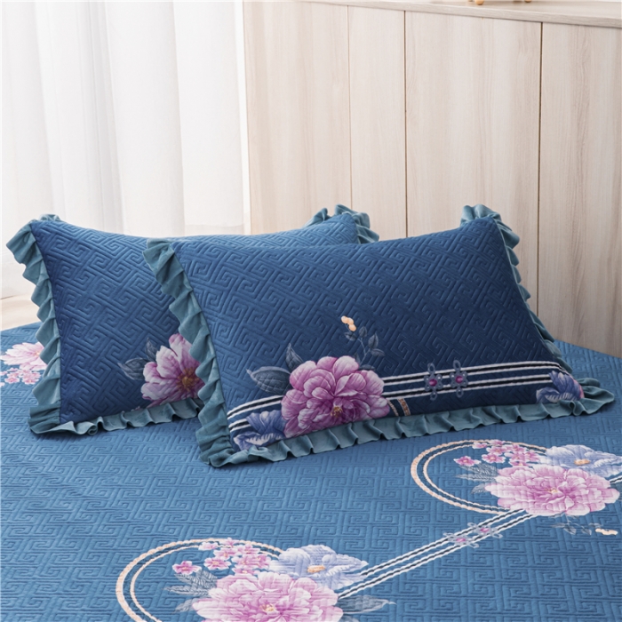 91家纺网 家纺一手货源 找家纺 冬然 2020升级款榻榻米水晶绒床盖炕盖 花好月圆-兰