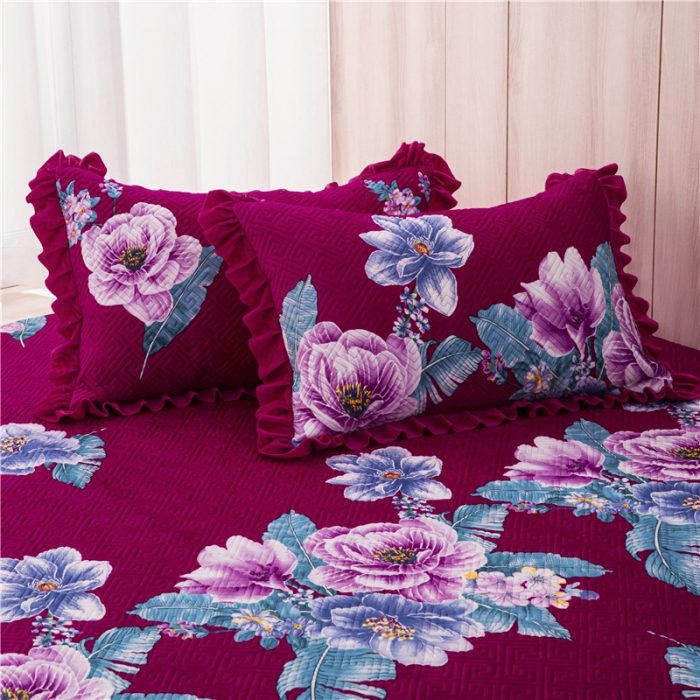 91家纺网 家纺一手货源 找家纺 冬然 2020升级款榻榻米水晶绒床盖炕盖 花开盛世-大红