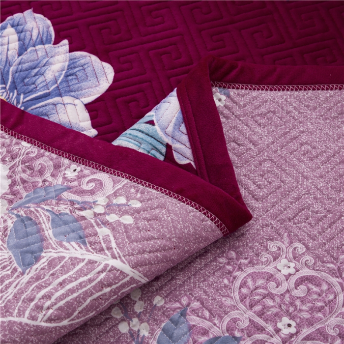 91家纺网 家纺一手货源 找家纺 冬然 2020升级款榻榻米水晶绒床盖炕盖 花开盛世-大红