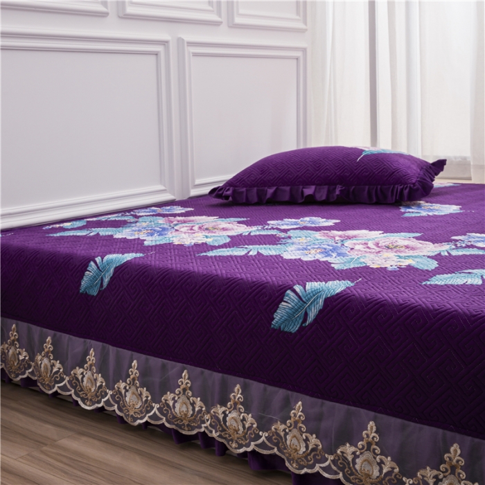 91家纺网 家纺一手货源 找家纺 冬然 2020升级款榻榻米水晶绒床盖炕盖 花开盛世-紫