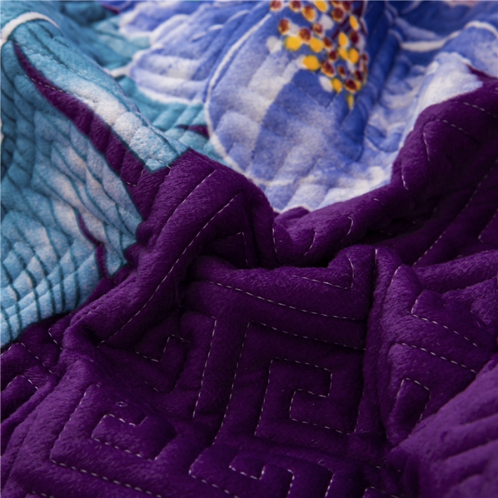 91家纺网 家纺一手货源 找家纺 冬然 2020升级款榻榻米水晶绒床盖炕盖 花开盛世-紫