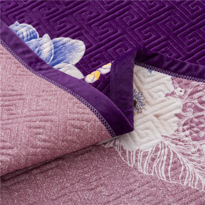 91家纺网 家纺一手货源 找家纺 冬然 2020升级款榻榻米水晶绒床盖炕盖 花开盛世-紫