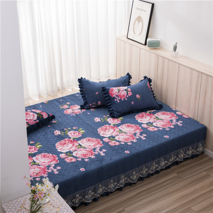 91家纺网 家纺一手货源 找家纺 冬然 2020升级款榻榻米水晶绒床盖炕盖 花团锦簇-兰