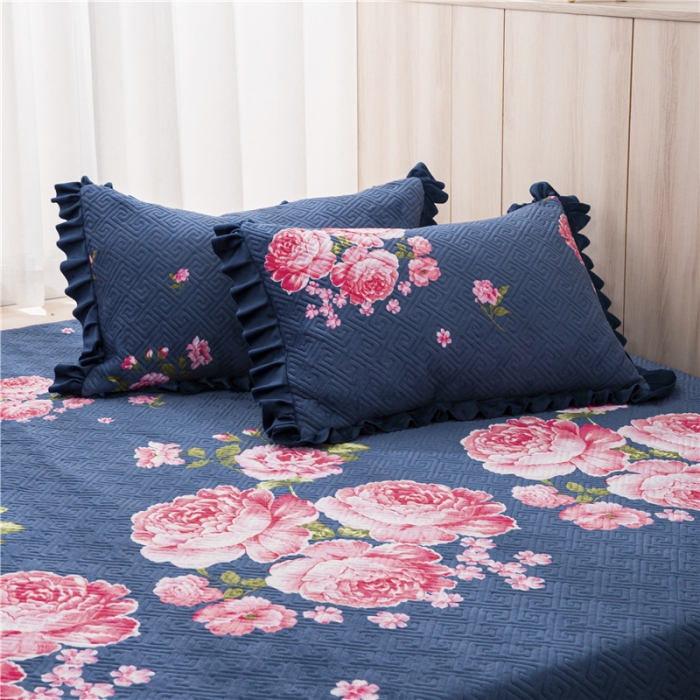 91家纺网 家纺一手货源 找家纺 冬然 2020升级款榻榻米水晶绒床盖炕盖 花团锦簇-兰