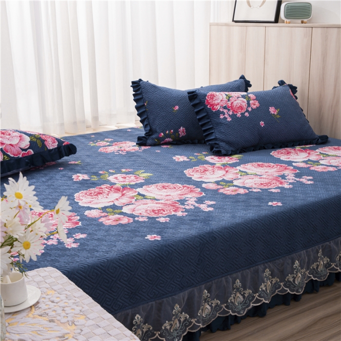 91家纺网 家纺一手货源 找家纺 冬然 2020升级款榻榻米水晶绒床盖炕盖 花团锦簇-兰
