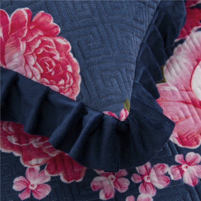 91家纺网 家纺一手货源 找家纺 冬然 2020升级款榻榻米水晶绒床盖炕盖 花团锦簇-兰