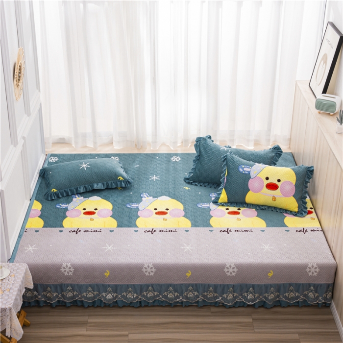 91家纺网 家纺一手货源 找家纺 冬然 2020升级款榻榻米水晶绒床盖炕盖 萌萌鸭