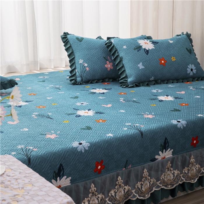 91家纺网 家纺一手货源 找家纺 冬然 2020升级款榻榻米水晶绒床盖炕盖 小雏菊-兰