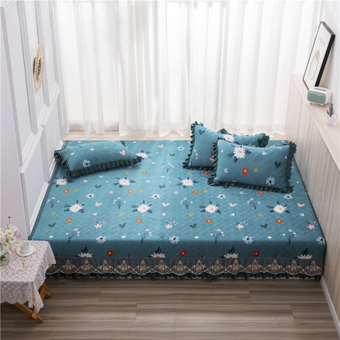 91家纺网 家纺一手货源 找家纺 冬然 2020升级款榻榻米水晶绒床盖炕盖 小雏菊-兰