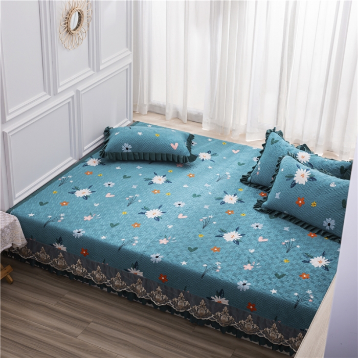 91家纺网 家纺一手货源 找家纺 冬然 2020升级款榻榻米水晶绒床盖炕盖 小雏菊-兰