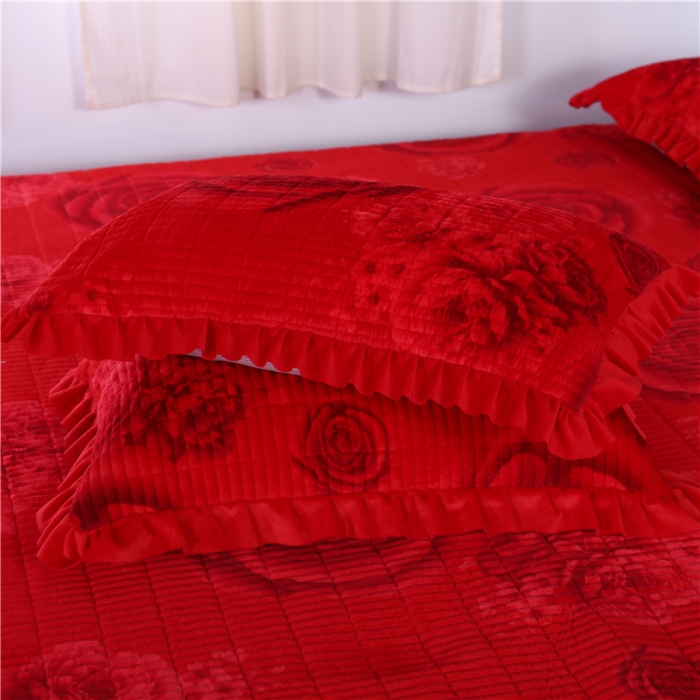 91家纺网 家纺一手货源 找家纺 冬然 2020新款水晶绒榻榻米床盖炕盖 爱情玫瑰-大红