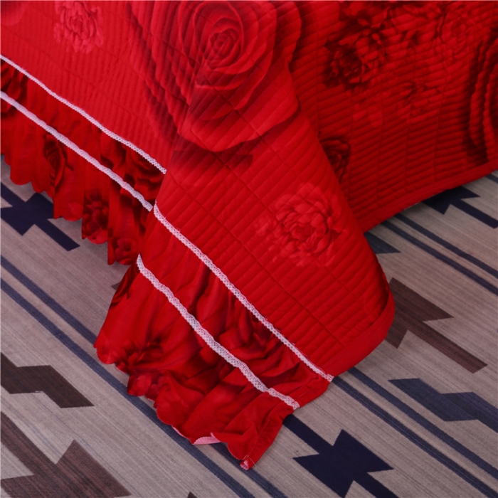 91家纺网 家纺一手货源 找家纺 冬然 2020新款水晶绒榻榻米床盖炕盖 爱情玫瑰-大红