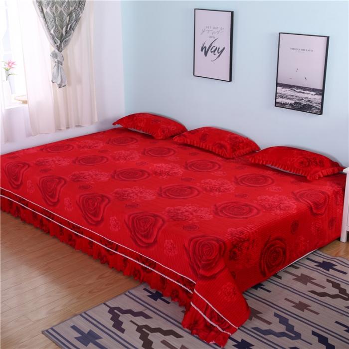 91家纺网 家纺一手货源 找家纺 冬然 2020新款水晶绒榻榻米床盖炕盖 爱情玫瑰-大红