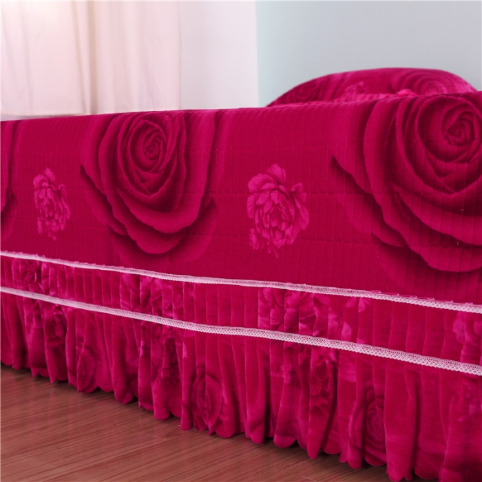 91家纺网 家纺一手货源 找家纺 冬然 2020新款水晶绒榻榻米床盖炕盖 爱情玫瑰-玫红