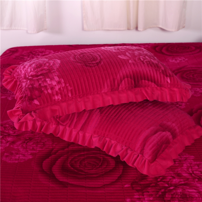 91家纺网 家纺一手货源 找家纺 冬然 2020新款水晶绒榻榻米床盖炕盖 爱情玫瑰-玫红