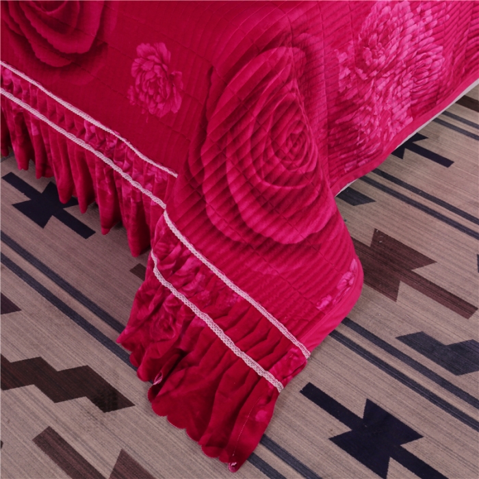 91家纺网 家纺一手货源 找家纺 冬然 2020新款水晶绒榻榻米床盖炕盖 爱情玫瑰-玫红