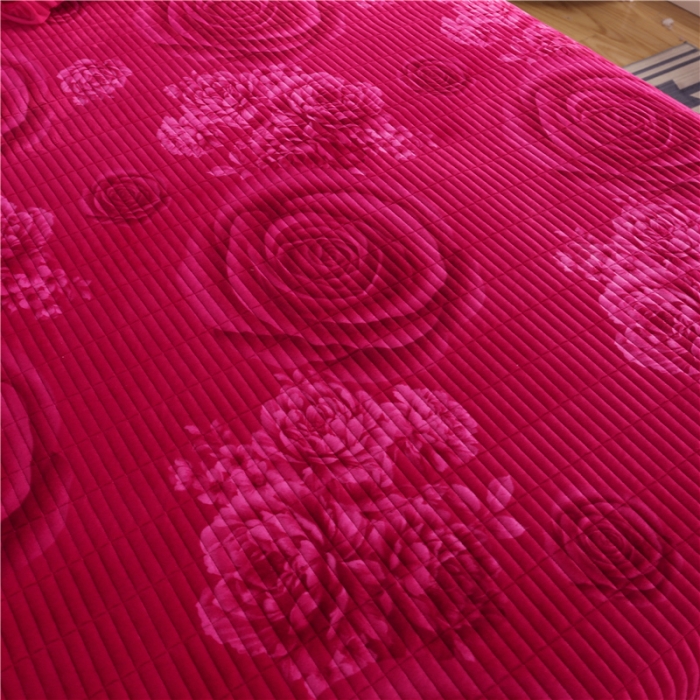 91家纺网 家纺一手货源 找家纺 冬然 2020新款水晶绒榻榻米床盖炕盖 爱情玫瑰-玫红