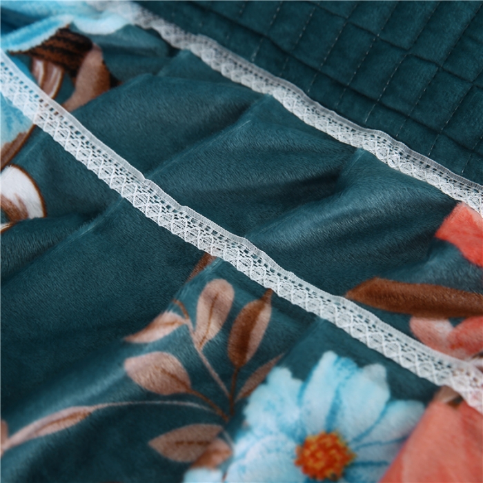 91家纺网 家纺一手货源 找家纺 冬然 2020新款水晶绒榻榻米床盖炕盖 闭月羞花-墨绿