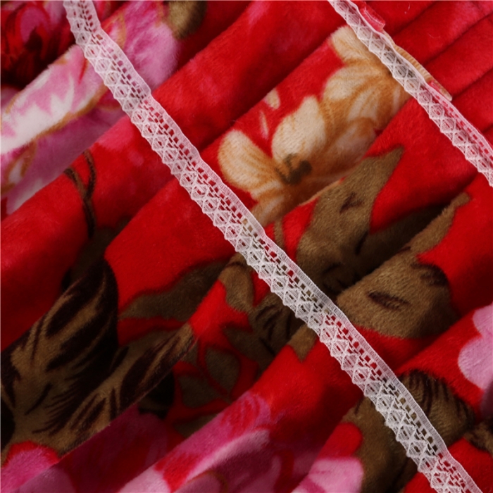 91家纺网 家纺一手货源 找家纺 冬然 2020新款水晶绒榻榻米床盖炕盖 花开富贵-大红