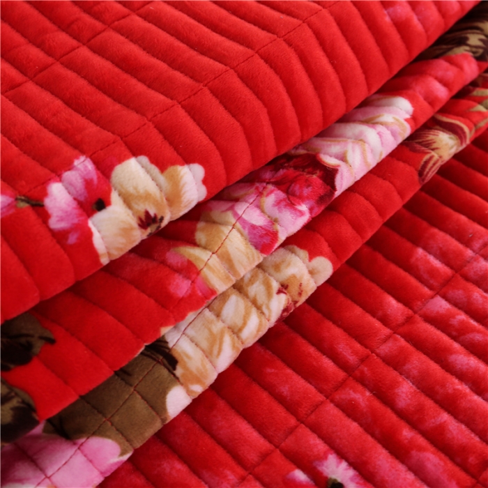91家纺网 家纺一手货源 找家纺 冬然 2020新款水晶绒榻榻米床盖炕盖 花开富贵-大红