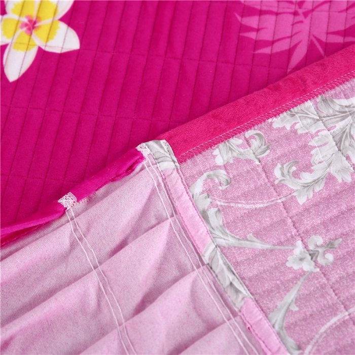 91家纺网 家纺一手货源 找家纺 冬然 2020新款水晶绒榻榻米床盖炕盖 火烈鸟玫红