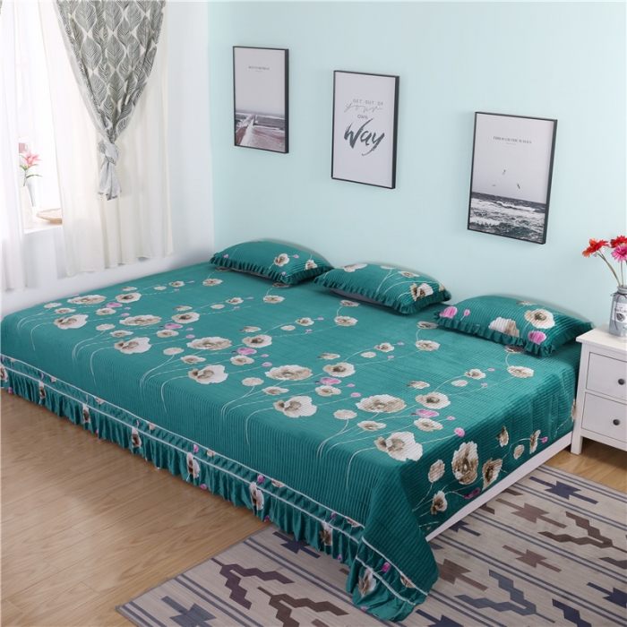 91家纺网 家纺一手货源 找家纺 冬然 2020新款水晶绒榻榻米床盖炕盖 水仙花-绿