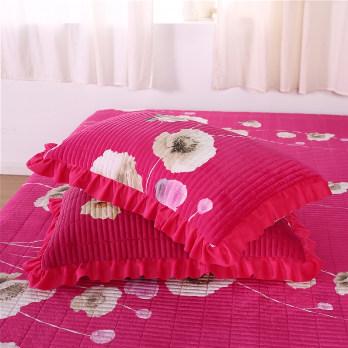 91家纺网 家纺一手货源 找家纺 冬然 2020新款水晶绒榻榻米床盖炕盖 水仙花-玫红