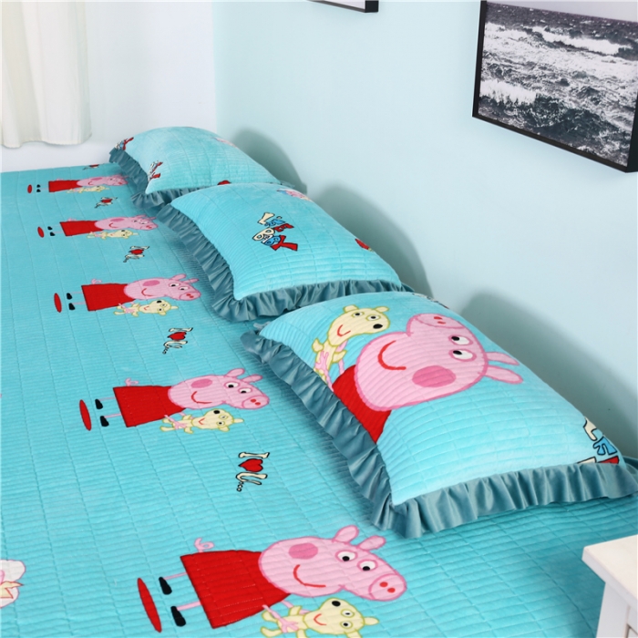 91家纺网 家纺一手货源 找家纺 冬然 2020新款水晶绒榻榻米床盖炕盖 小猪佩奇-绿