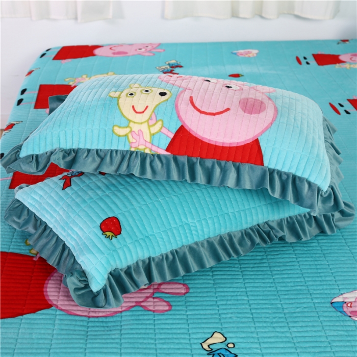 91家纺网 家纺一手货源 找家纺 冬然 2020新款水晶绒榻榻米床盖炕盖 小猪佩奇-绿