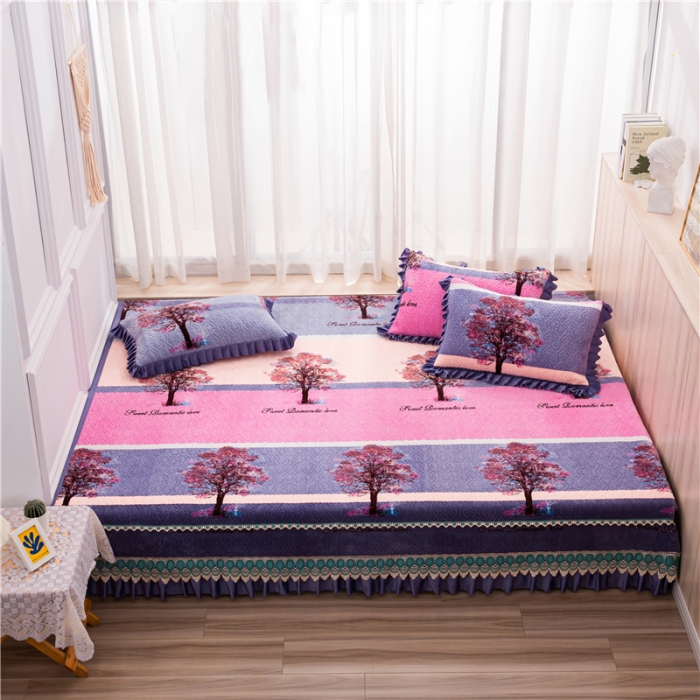 91家纺网 家纺一手货源 找家纺 冬然 2022新款牛奶绒榻榻米床盖炕盖 火树银花