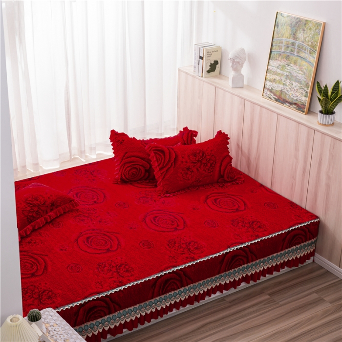 91家纺网 家纺一手货源 找家纺 冬然 2022新款牛奶绒榻榻米床盖炕盖 玫瑰之恋