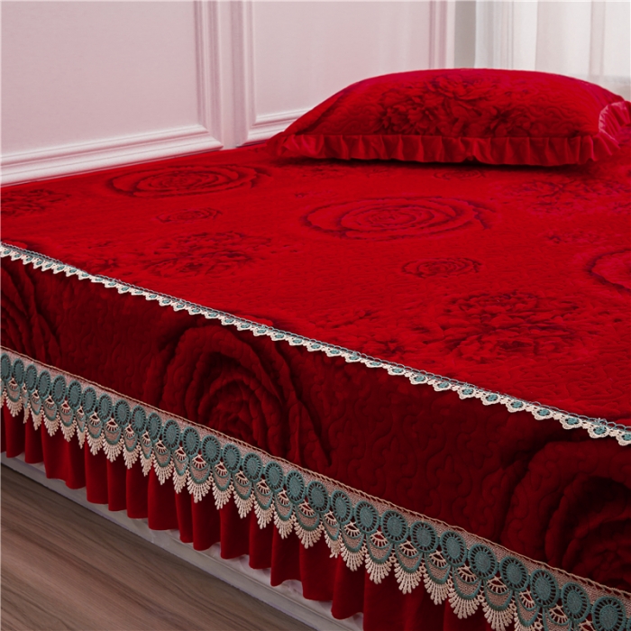 91家纺网 家纺一手货源 找家纺 冬然 2022新款牛奶绒榻榻米床盖炕盖 玫瑰之恋