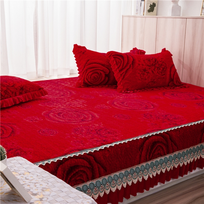 91家纺网 家纺一手货源 找家纺 冬然 2022新款牛奶绒榻榻米床盖炕盖 玫瑰之恋