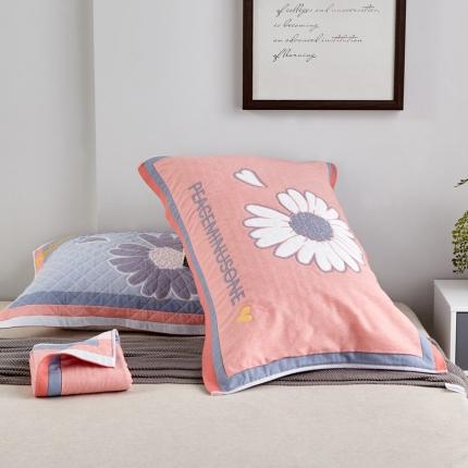 91家纺网 家纺一手货源 找家纺 朴尔 2020新款彩色糖果纯棉三层纱布枕巾 清新甘菊粉