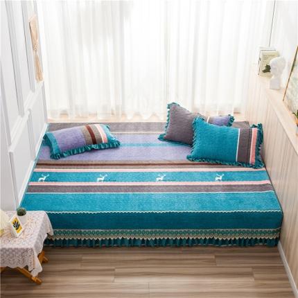 91家纺网 家纺一手货源 找家纺 冬然 2022新款牛奶绒榻榻米床盖炕盖 一生有你绿色