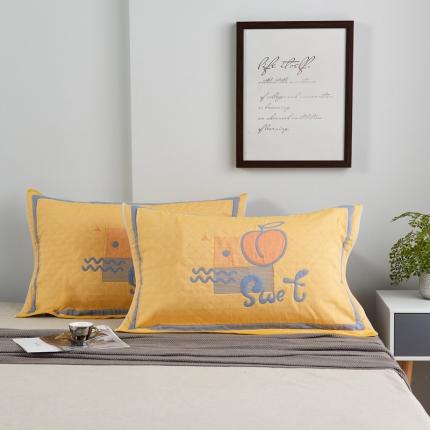 91家纺网 家纺一手货源 找家纺 朴尔 2020新款彩色糖果纯棉三层纱布枕巾 水蜜桃黄