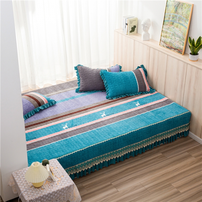 91家纺网 家纺一手货源 找家纺 冬然 2022新款牛奶绒榻榻米床盖炕盖 一生有你绿色