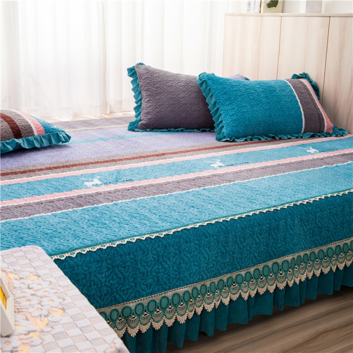 91家纺网 家纺一手货源 找家纺 冬然 2022新款牛奶绒榻榻米床盖炕盖 一生有你绿色