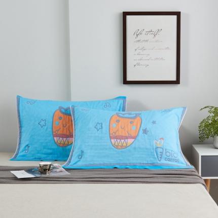 91家纺网 家纺一手货源 找家纺 朴尔 2020新款彩色糖果纯棉三层纱布枕巾 调皮胡萝卜蓝