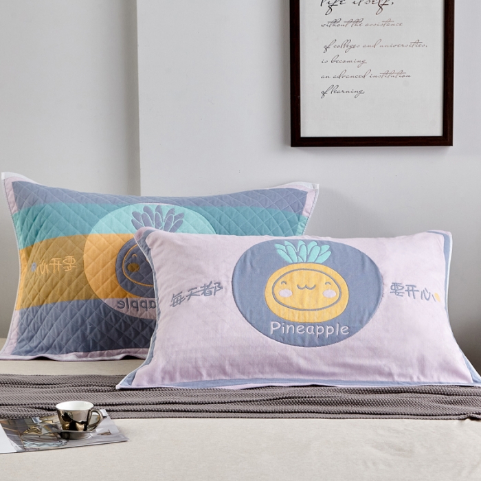 91家纺网 家纺一手货源 找家纺 朴尔 2020新款彩色糖果纯棉三层纱布枕巾 开心菠萝