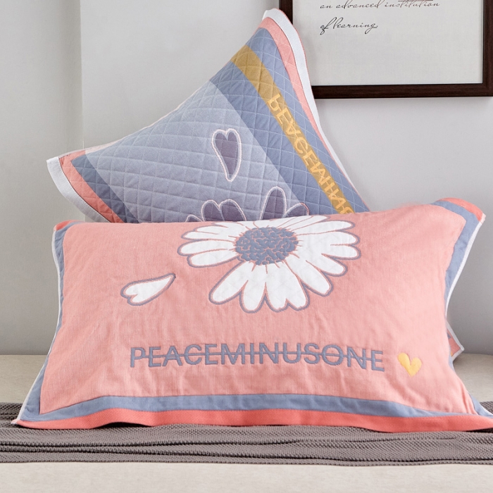 91家纺网 家纺一手货源 找家纺 朴尔 2020新款彩色糖果纯棉三层纱布枕巾 清新甘菊粉