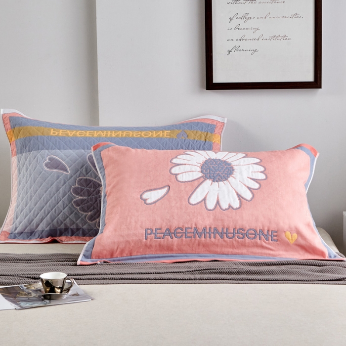 91家纺网 家纺一手货源 找家纺 朴尔 2020新款彩色糖果纯棉三层纱布枕巾 清新甘菊粉