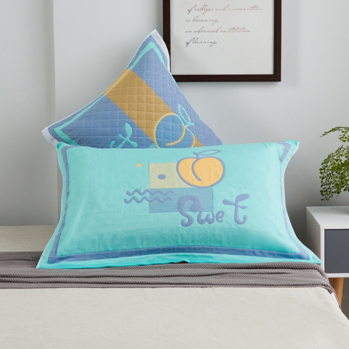 91家纺网 家纺一手货源 找家纺 朴尔 2020新款彩色糖果纯棉三层纱布枕巾 水蜜桃绿