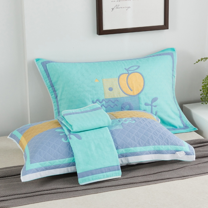 91家纺网 家纺一手货源 找家纺 朴尔 2020新款彩色糖果纯棉三层纱布枕巾 水蜜桃绿