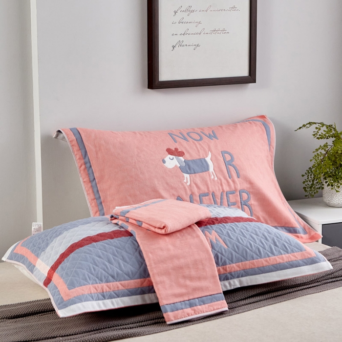 91家纺网 家纺一手货源 找家纺 朴尔 2020新款彩色糖果纯棉三层纱布枕巾 调皮狗橘色