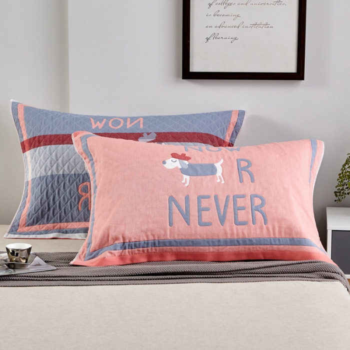 91家纺网 家纺一手货源 找家纺 朴尔 2020新款彩色糖果纯棉三层纱布枕巾 调皮狗橘色